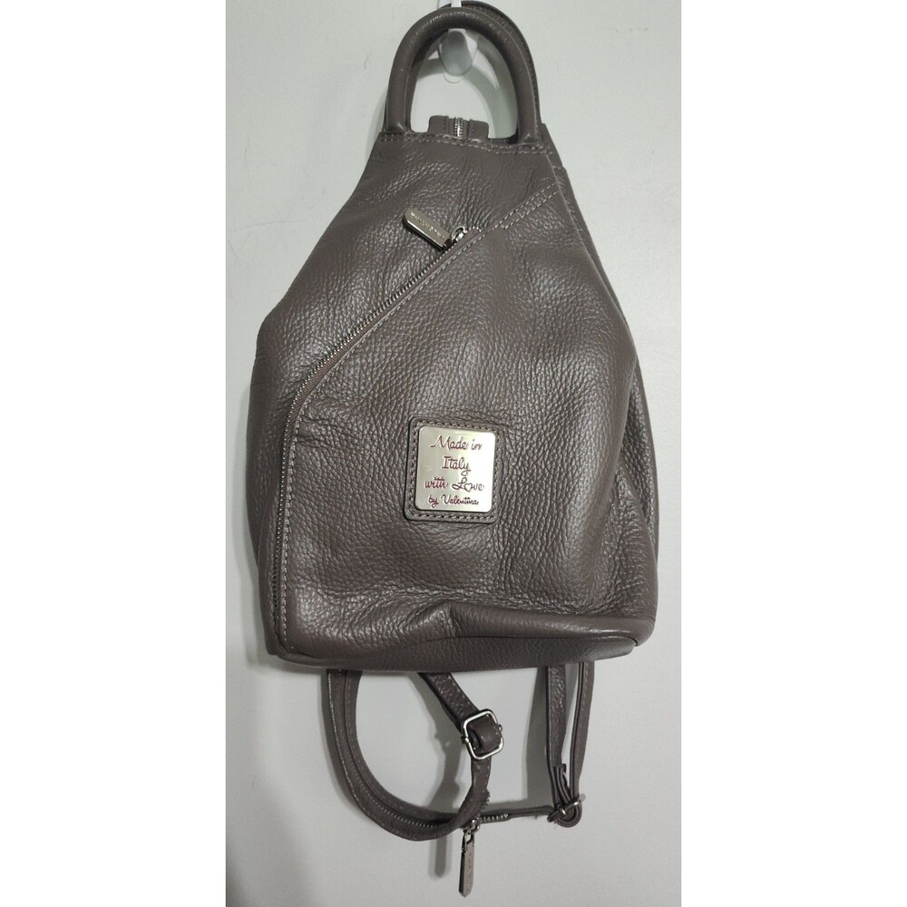 Valentina Made in Italy Sling Pebbled Leather Backpack Bag In Taupe NWT